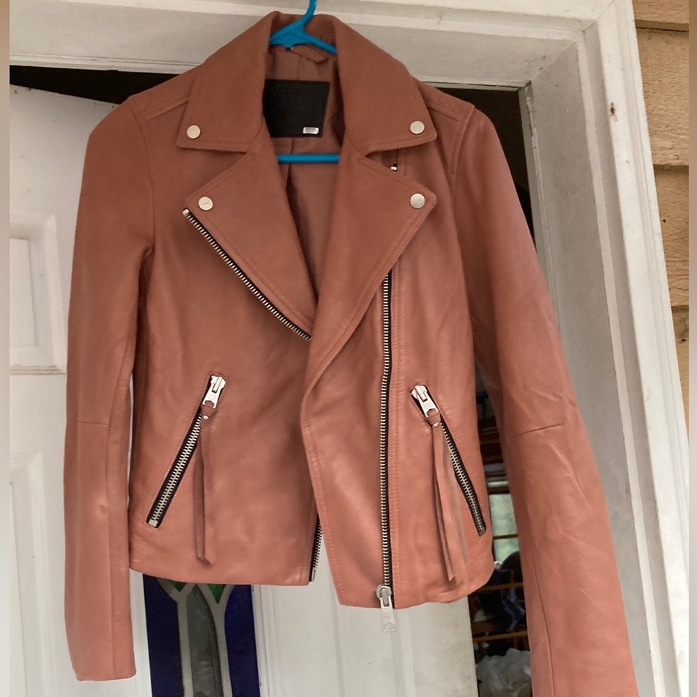 $-drop need to sale I’ve grown!! AllSaints leather Dalby jacket euc size 2 - Picture 2 of 7